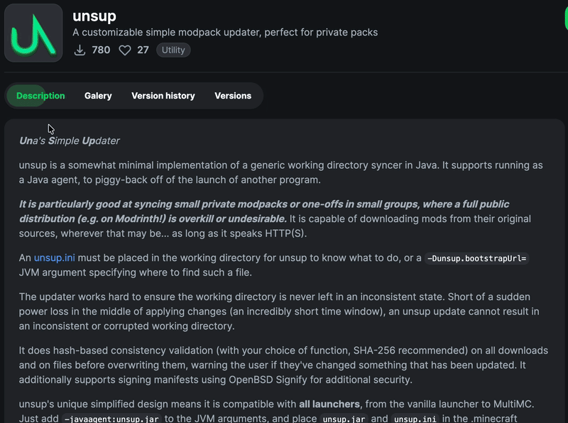Downloading unsup from modrinth