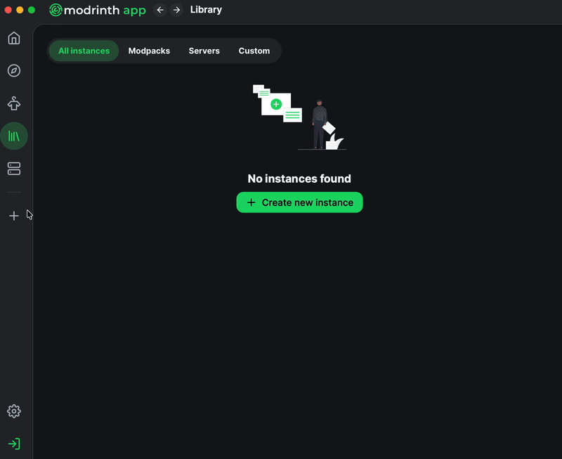 Making an instance in modrinth